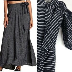 Nordstrom Susina faux Wrap maxi side tie stretch jersey waterfall stripe Skirt M